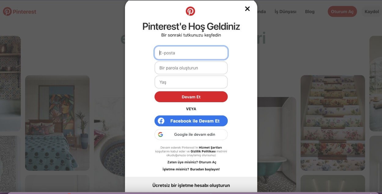 Pinterest’e nasıl kayıt olurum?